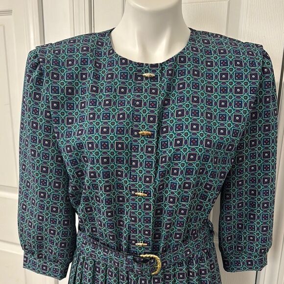 BRELI Original Vintage Elegant Blue Patterned Dress - Picture 3 of 9